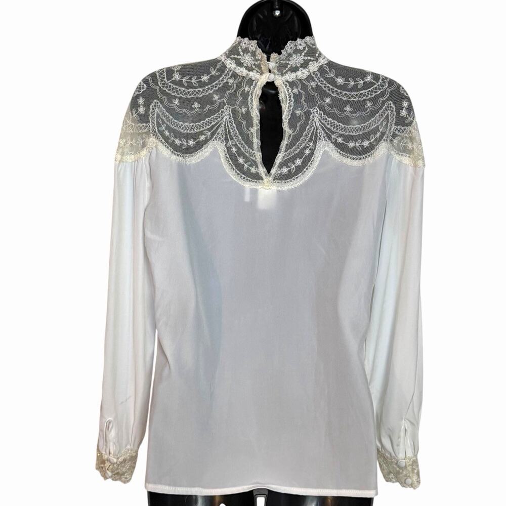 VTG 80s 90s HELENE ST MARIE HIGH NECK LACE BLOUSE COTTAGE CORE VICTORIAN 7/8 - Picture 3 of 4